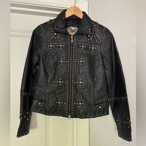 Harley Davidson studded leather moto biker jacket vintage bikercore size xs